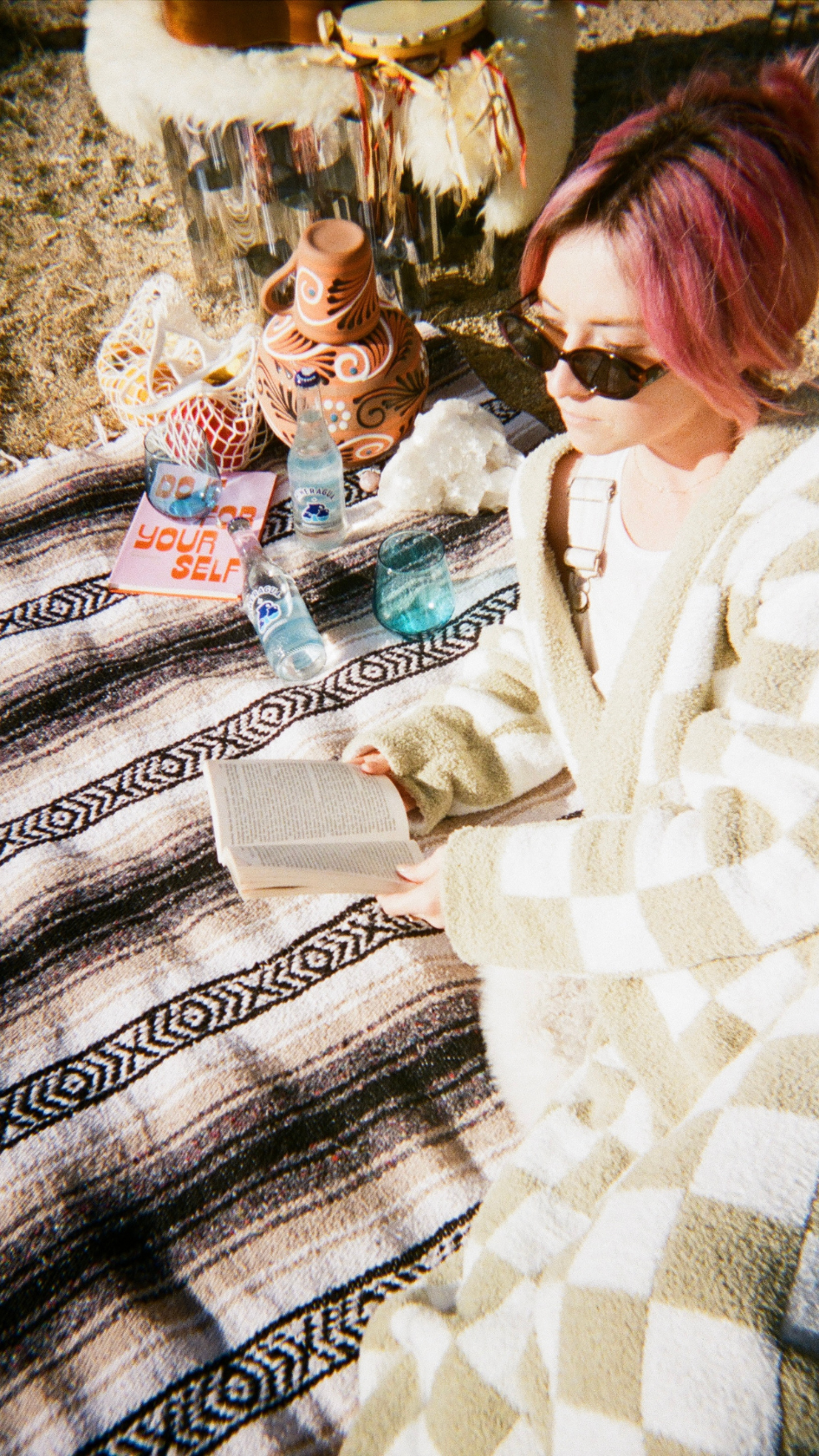 checkered long cardigan